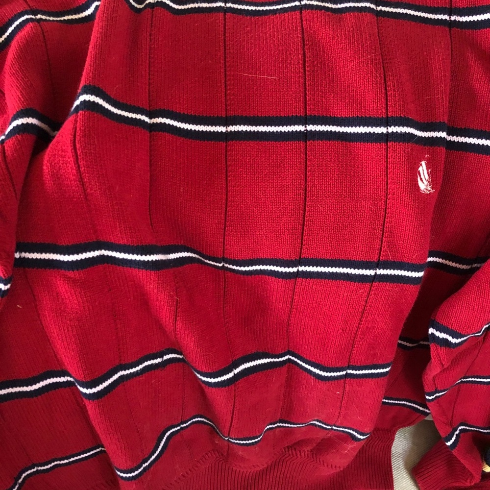 Tommy Hilfiger Red and White Crewneck Sweater